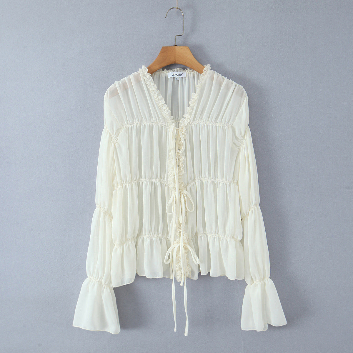 Women's Ruffle Tie-Front Long Sleeve Blouse