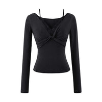 Women’s Twist Front Lace V-Neck Long Sleeve Top, Soft Stretch Knit