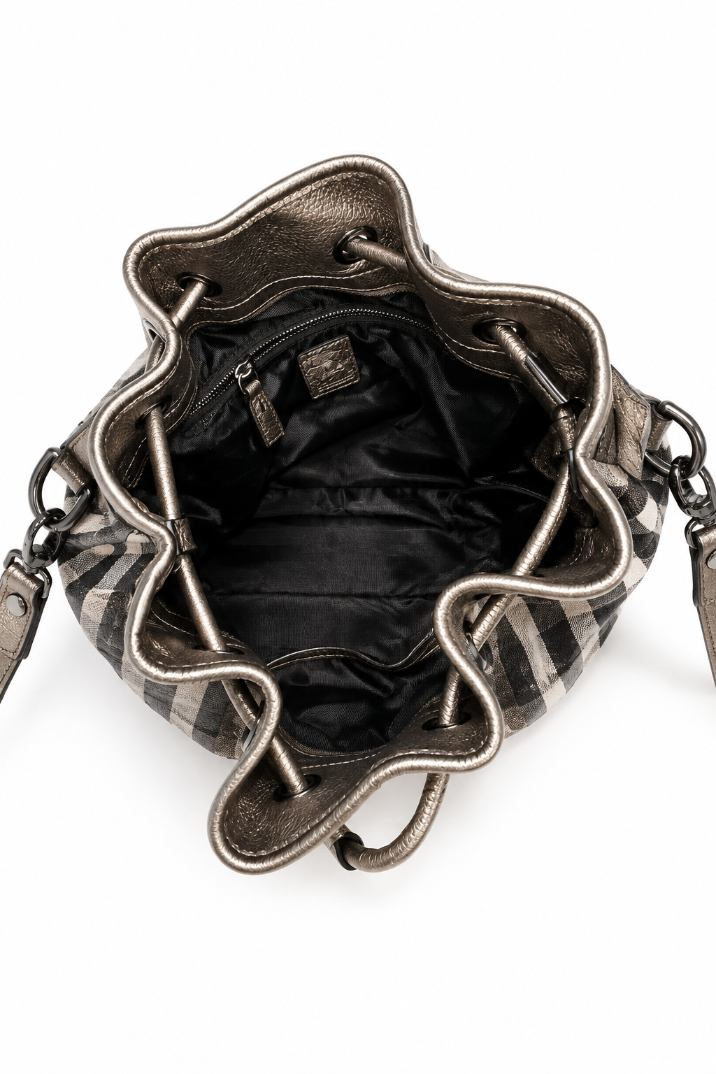 Burberry Shimmer Check Hobo in Pewter