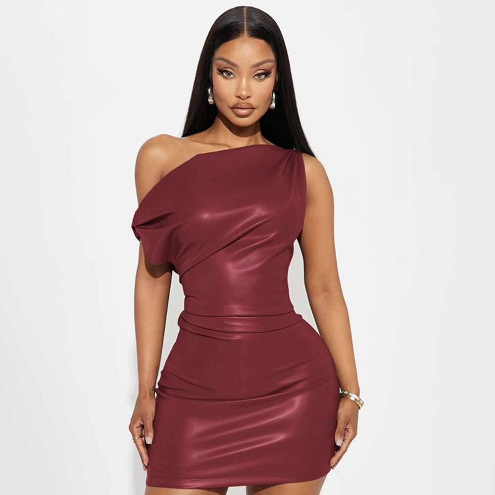 Off-Shoulder Faux Leather Bodycon Mini Dress - Gloss & Grit