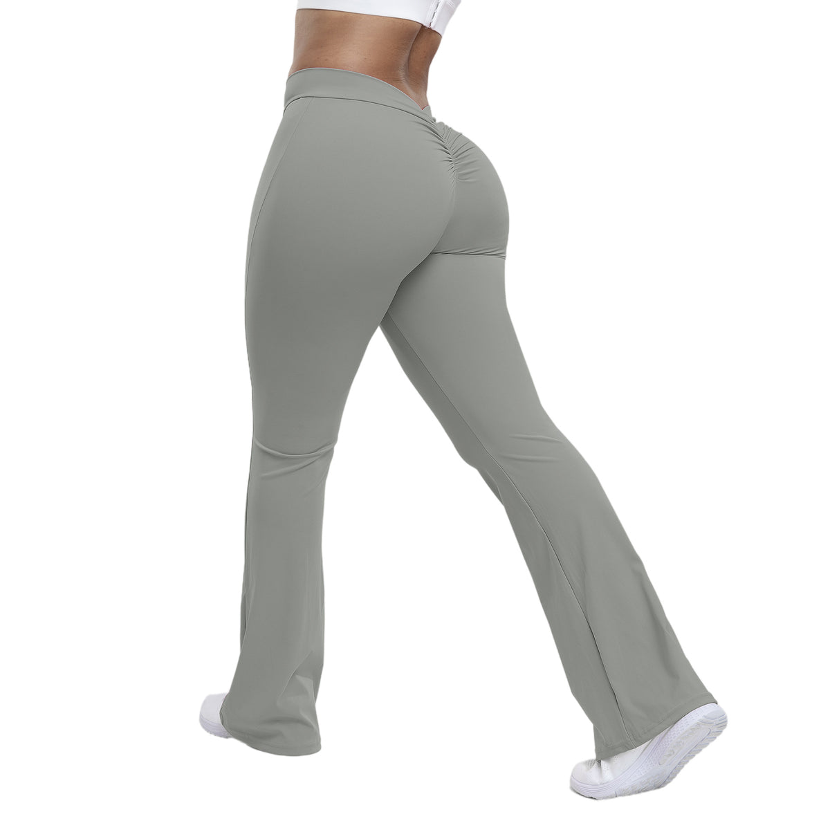 High-Waist Flared Yoga Pants with Scrunch Detail - Gloss & Grit
