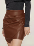 Ruched Faux Leather High-Waist Mini Skirt - Gloss & Grit