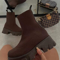 Women’s Fall Chunky Ankle Boots – Lug Sole Platform Sock Fit Stretch Knit