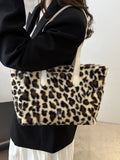 Leopard Print Faux Fur Tote Bag with Zip Closure - Gloss & Grit