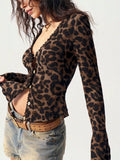 Leopard Print Button-Down Top Long Sleeve Fitted Everyday Shirt - Gloss & Grit