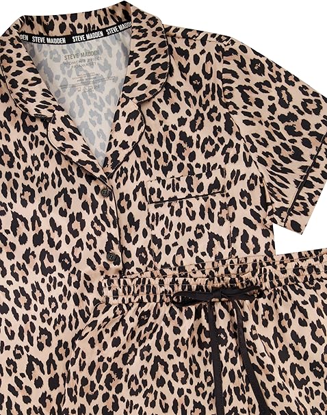 Steve Madden Satin Leopard Print Sleep Set Lightweight Pajamas