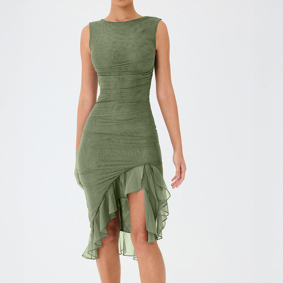 Sleeveless Pleated Waist Backless Midi Dress - Gloss & Grit
