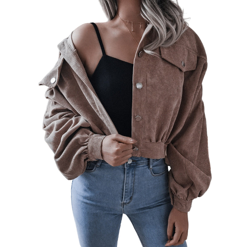 Women’s Lantern-Sleeve Crop Jacket — Cropped Corduroy Jacket