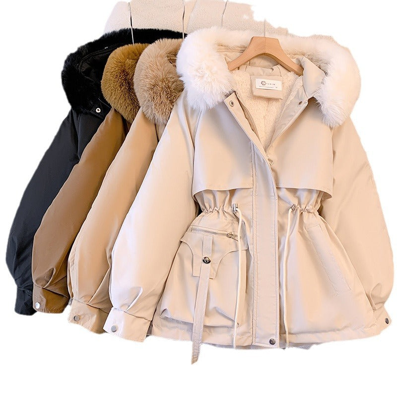 Women’s Faux Fur Hooded Parka Coat – Warm Winter Jacket, Drawstring Waist