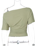 Ruched One-Shoulder Short Sleeve Top - Gloss & Grit