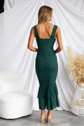 Ruched Mermaid Midi Dress with Square Neck Cutout