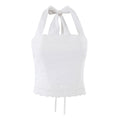 White Lace Trim Halter Tie Crop Top
