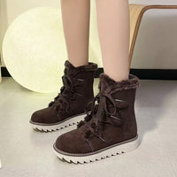 Women’s Fleece-Lined Suede Snow Boots with Lace-Up Design – Warm Winter Footwear