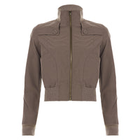 Women’s Stand Collar Button Waist Jacket – Brown Zip Front Cropped Outerwear