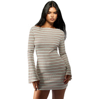 Women’s Slim Fit Striped Long Sleeve Mini Dress Casual Bodycon