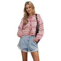 Women’s Color Block Knit Cardigan Button Front Long Sleeve Sweater