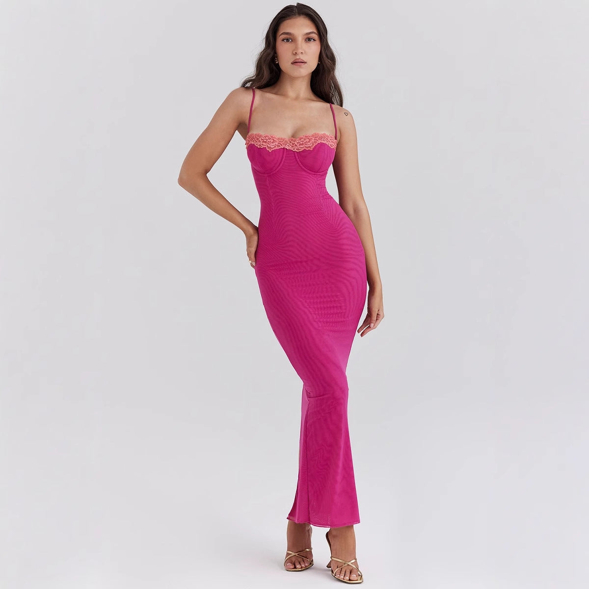 Lace Trim Bodycon Maxi Dress