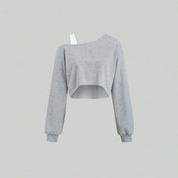 Women’s Off-Shoulder Cropped Sweatshirt — Relaxed Fit Long Sleeve Top