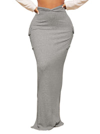 Women’s Maxi Slit Skirt with Pockets — High-Waist Long Skirt