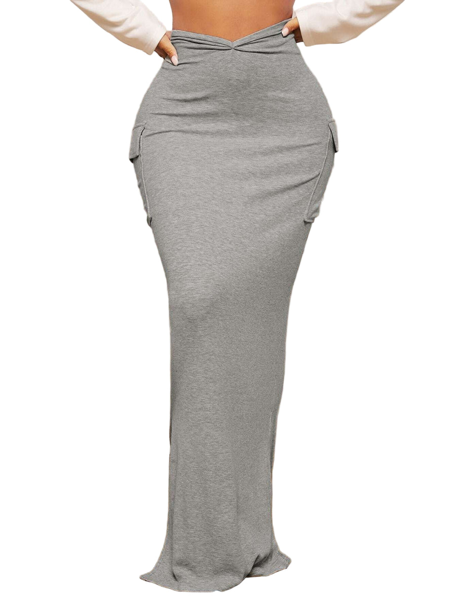 Women’s Maxi Slit Skirt with Pockets — High-Waist Long Skirt