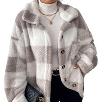 Women’s Oversized Fleece Plaid Button Jacket with Pockets – Fall Outerwear Staple