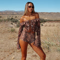 Leopard Off-Shoulder Lace-Up Crop Top & Shorts Set - Gloss & Grit