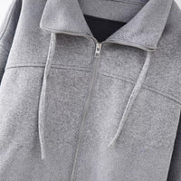 Women’s Gray Zip-Up Cotton Hoodie with Oversized Fit – Cropped Fall Layering Piece