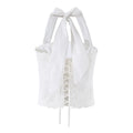 White Lace Trim Halter Tie Crop Top