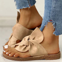 Women’s Bow Suede Slide Sandals – Comfortable Flat Slip-On Slides