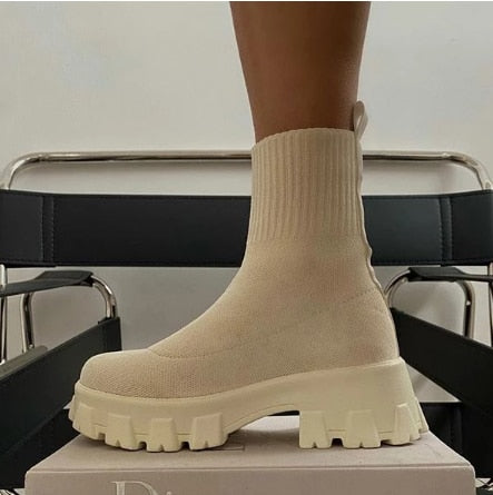 Chunky Knit Sock-Fit Ankle Boots