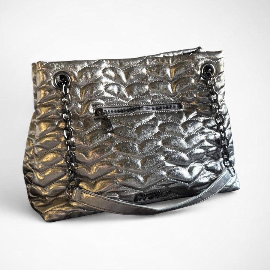 Betsey Johnson Metallic Quilted Puffer Chain Strap Shoulder Bag (Pre-owned)