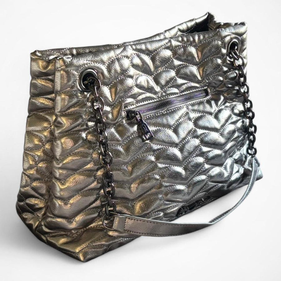 Betsey Johnson Metallic Quilted Puffer Chain Strap Shoulder Bag (Pre-owned)