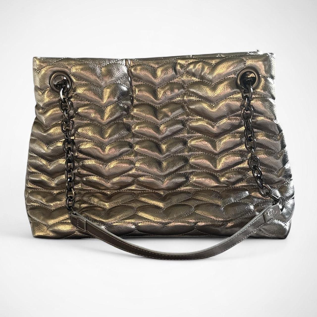 Betsey Johnson Metallic Quilted Heart Shoulder Bag