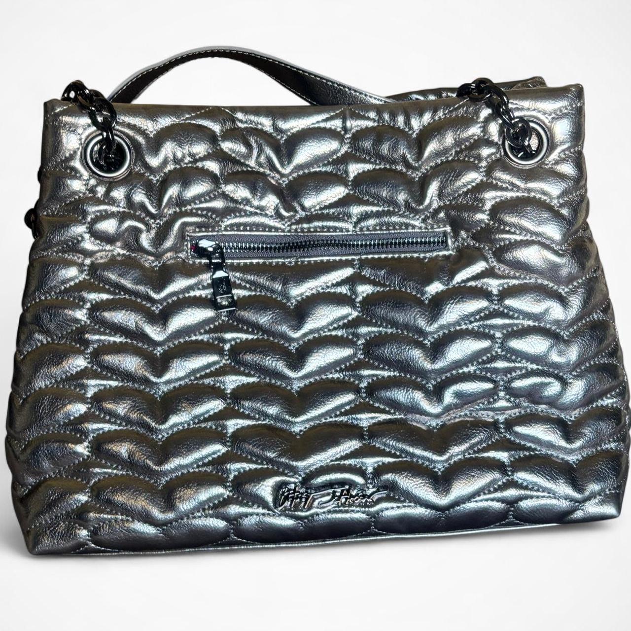 Betsey Johnson Metallic Quilted Heart Shoulder Bag