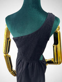 Women’s Black One Shoulder Smocked Cutout Midi Dress - Minimalist Summer Outfit (Pre-owned)