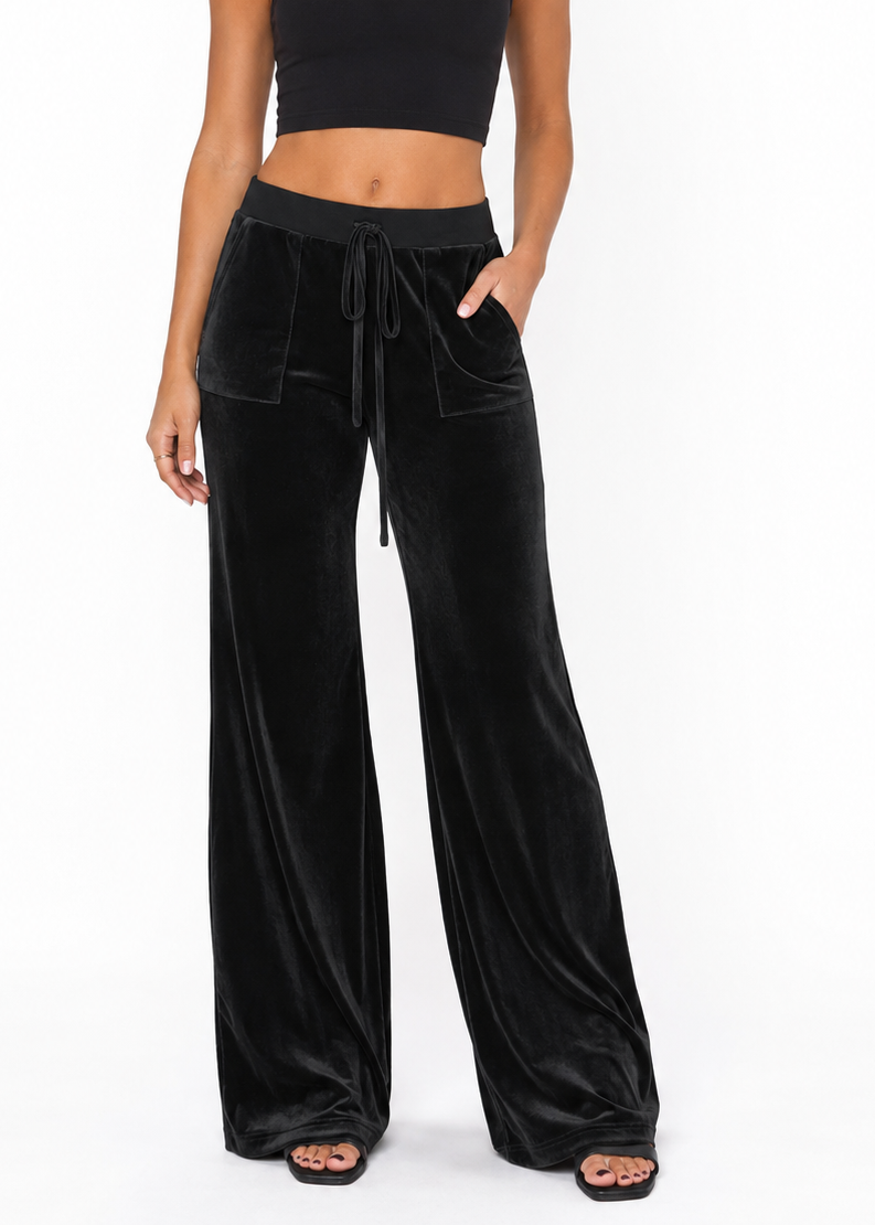 Black Velvet Wide Leg Sweatpants

