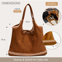 Women’s Faux Suede Shearling Tote Bag – Cozy Brown Winter Handbag