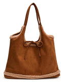 Faux Suede Shearling Tote Bag in Brown - Gloss & Grit