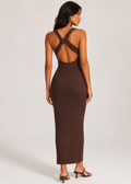 Ribbed Knit Open Cross-Back Maxi Dress