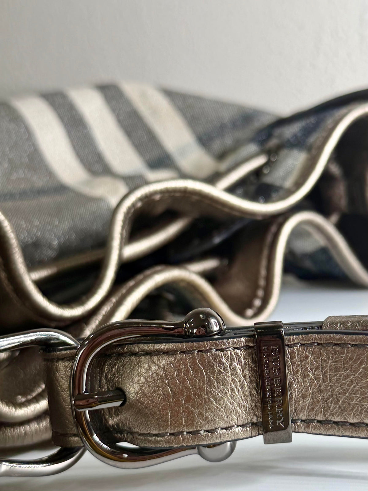 Burberry Shimmer Check Hobo in Pewter