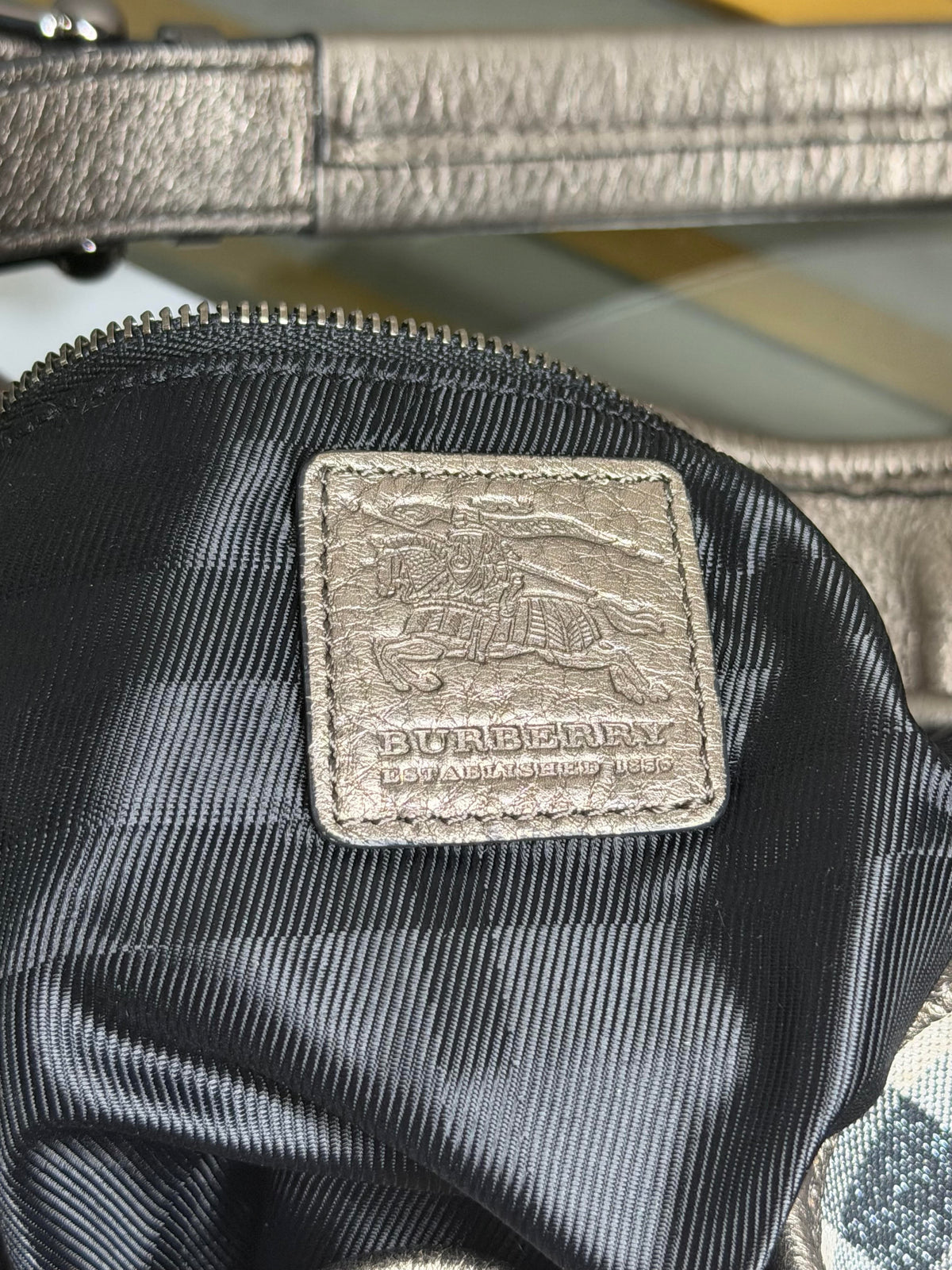 Burberry Shimmer Check Hobo in Pewter