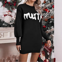 Women's “MERRY” Knit Sweater Dress Mini Holiday Christmas Long Sleeve Outfit