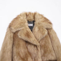 Women’s Faux Fur Collar Cropped Jacket Soft Plush Winter Coat with Flip Collar
