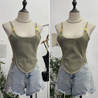 Women’s Denim Corset Camisole with Back Zipper, Irregular Hem Y2K Bustier Top