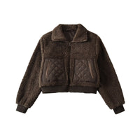 Women’s Quilted Sherpa Bomber Jacket Zip Up Teddy Outerwear