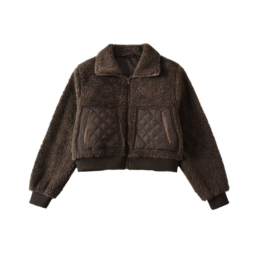 Women’s Quilted Sherpa Bomber Jacket Zip Up Teddy Outerwear