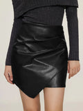 Ruched Faux Leather High-Waist Mini Skirt - Gloss & Grit
