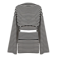 Women’s Striped Two-Piece Set – Batwing Sleeve Top and Mini Skirt Casual Outfit