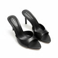 Classic Black Satin Peep Toe Stiletto Mule Heels Size 9