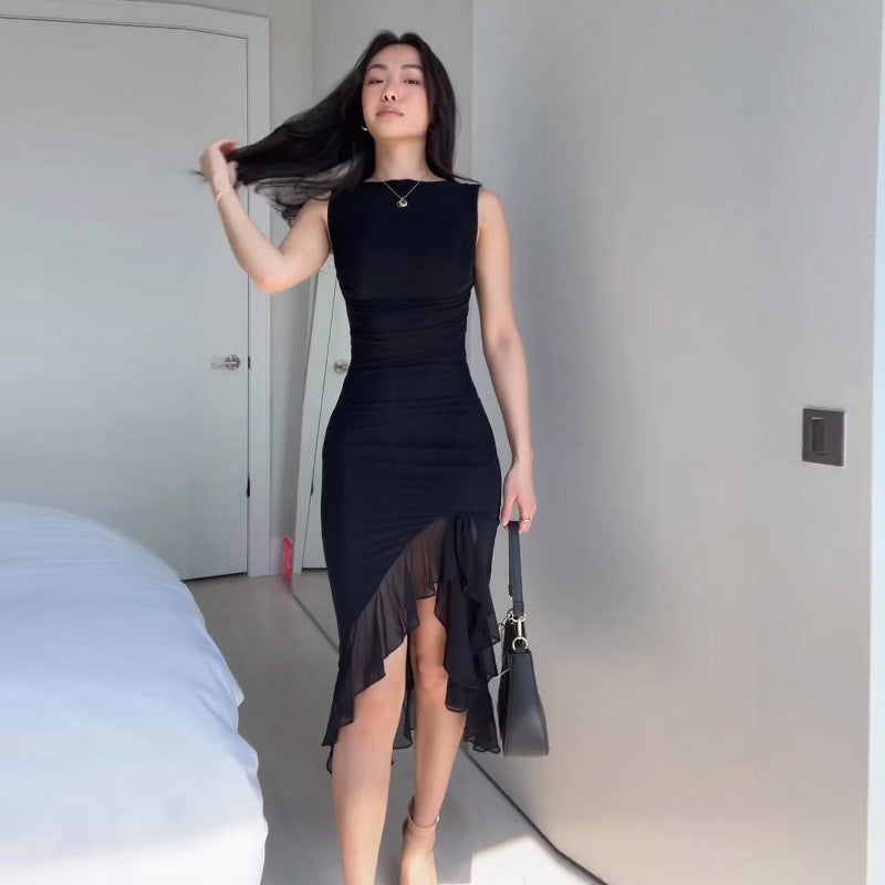 Sleeveless Pleated Waist Backless Midi Dress - Gloss & Grit